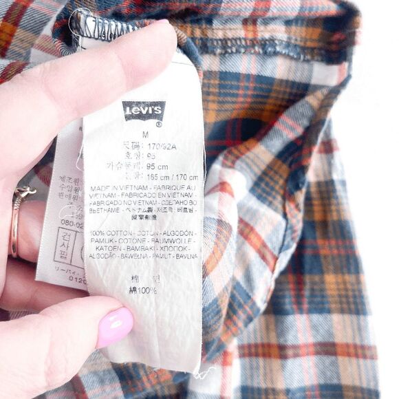 Levi's Mens Pearl Snap Up Shirt Long Sleeve Modern Fit Plaid Blue Red Medium - Picture 4 of 8